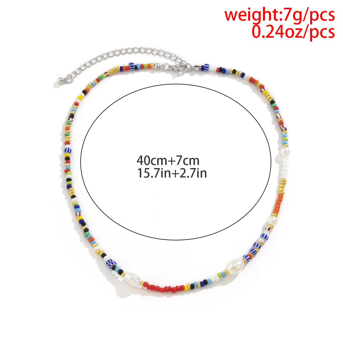 Retro woven beaded, colorful rice beads, bee, simple collarbone chain, versatile European and American, patchwork pearl ethnic necklace for women details Picture