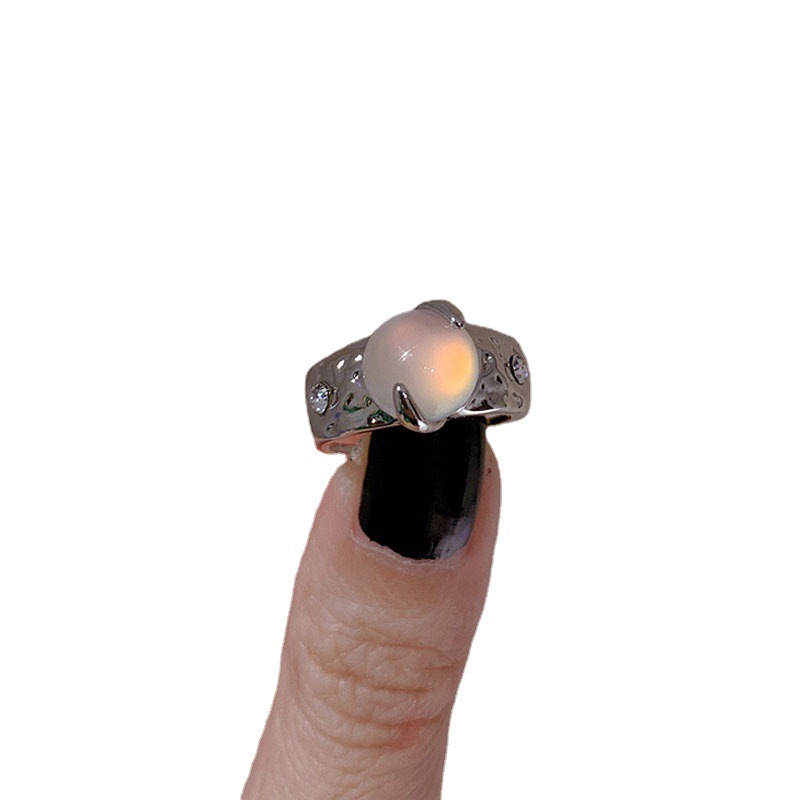 A niche design sense, light luxury and cold style open-mouth ring for women on Instagram, fashionable and individual, moonstone, elegant and simple ring Item Picture