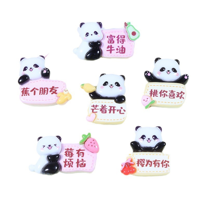 Cute cartoon panda fruit sign diy resin accessories, handcrafted cream glue phone case, hair accessory, headband accessory Item Picture
