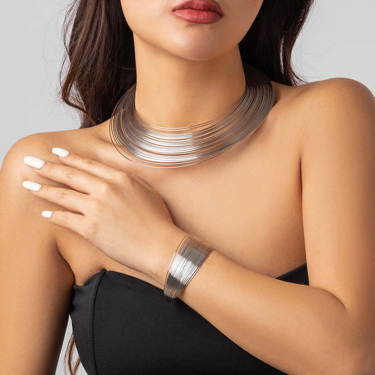 European and American cross-border accessories, African-style necklaces, punk metal necklaces, multi-layer open plain necklaces, choker necklaces thumbnail