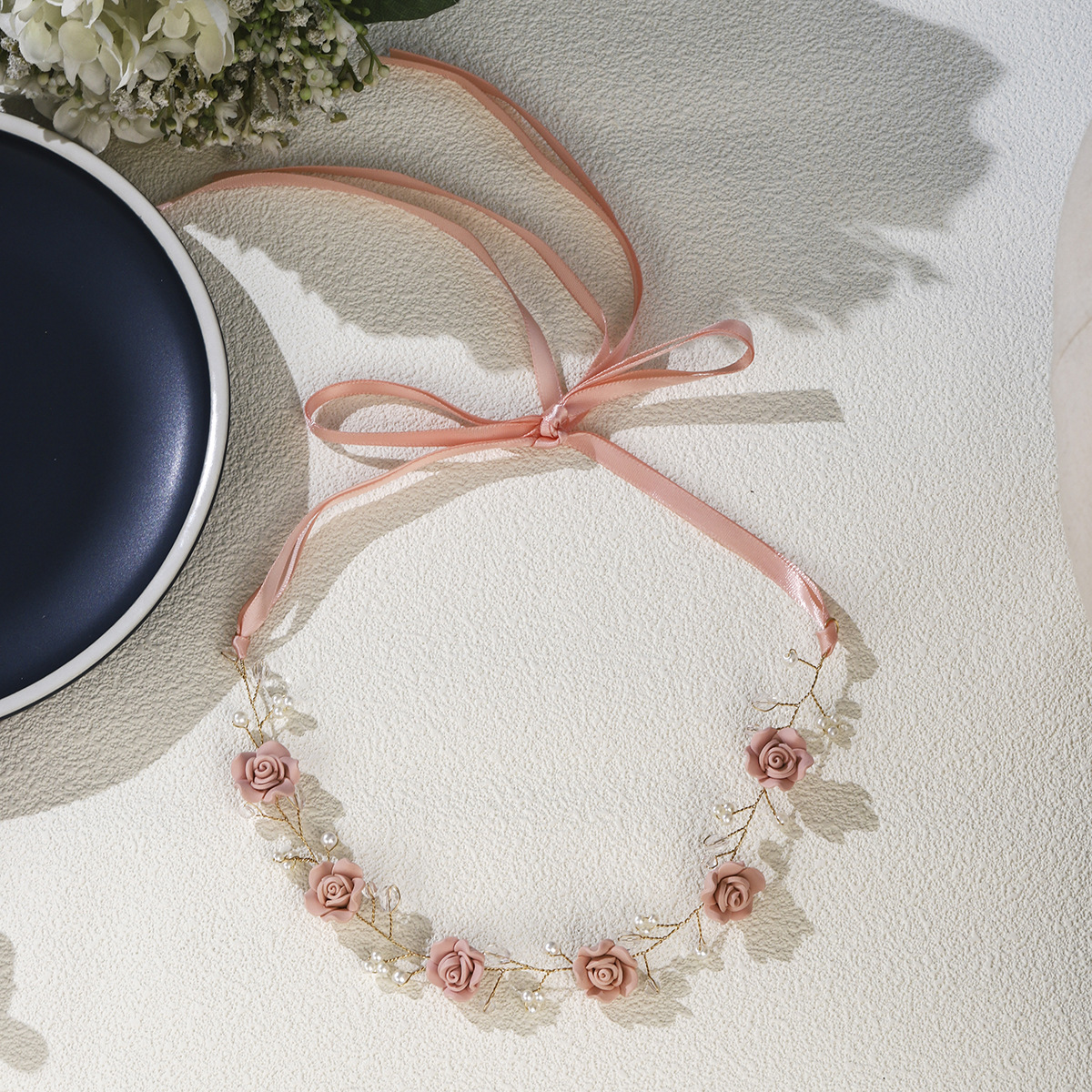 New soft clay flower headbands from Europe and America, beautiful and versatile flower headwear, hand-woven flower pearl bridal accessories details Picture