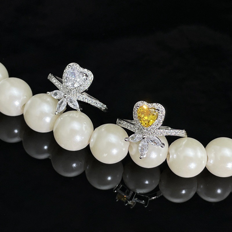 The 2024 new light luxury and high-end heart-shaped yellow diamond ring is a unique, cold, sweet, cool and fashionable index finger ring for women Specification drawing