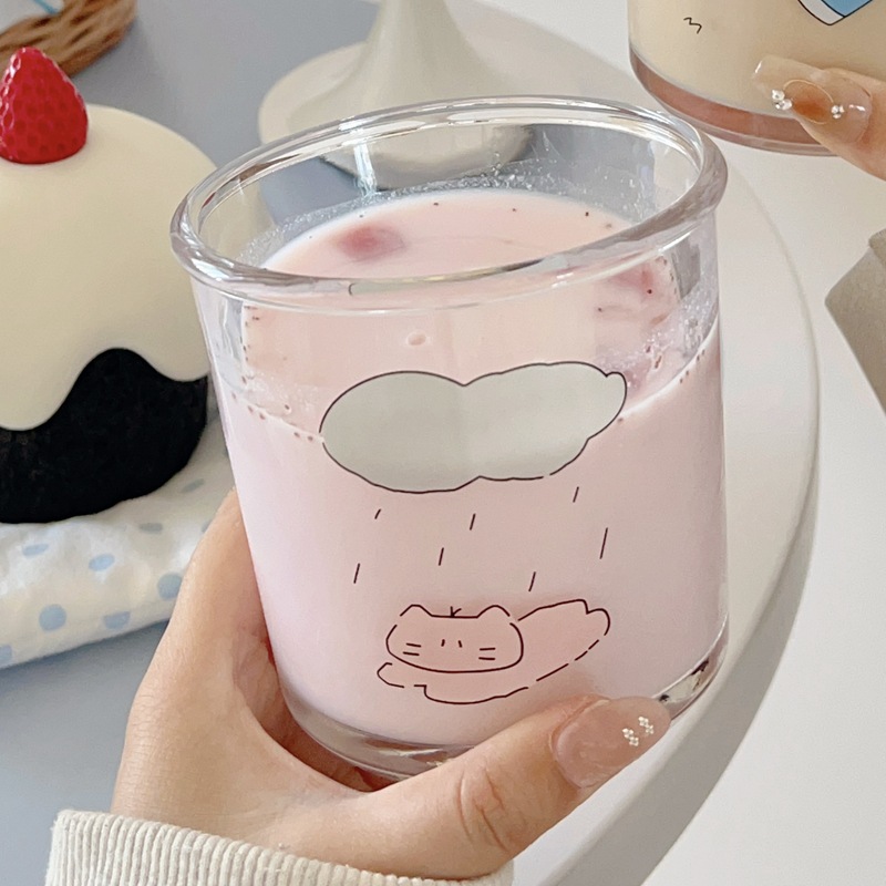 Couple's InS-style glass cold brew cups, coffee cups, creative cartoon water cups, glass cups, large-capacity drinking cups details Picture
