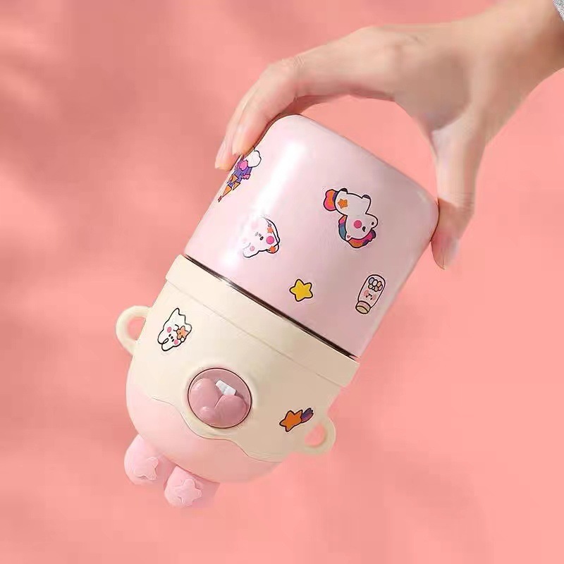 Wholesale new 316 stainless steel children's insulated cups, outdoor water bottles, bucktoothed rabbit student shoulder strap insulated cups from the manufacturer Specification drawing