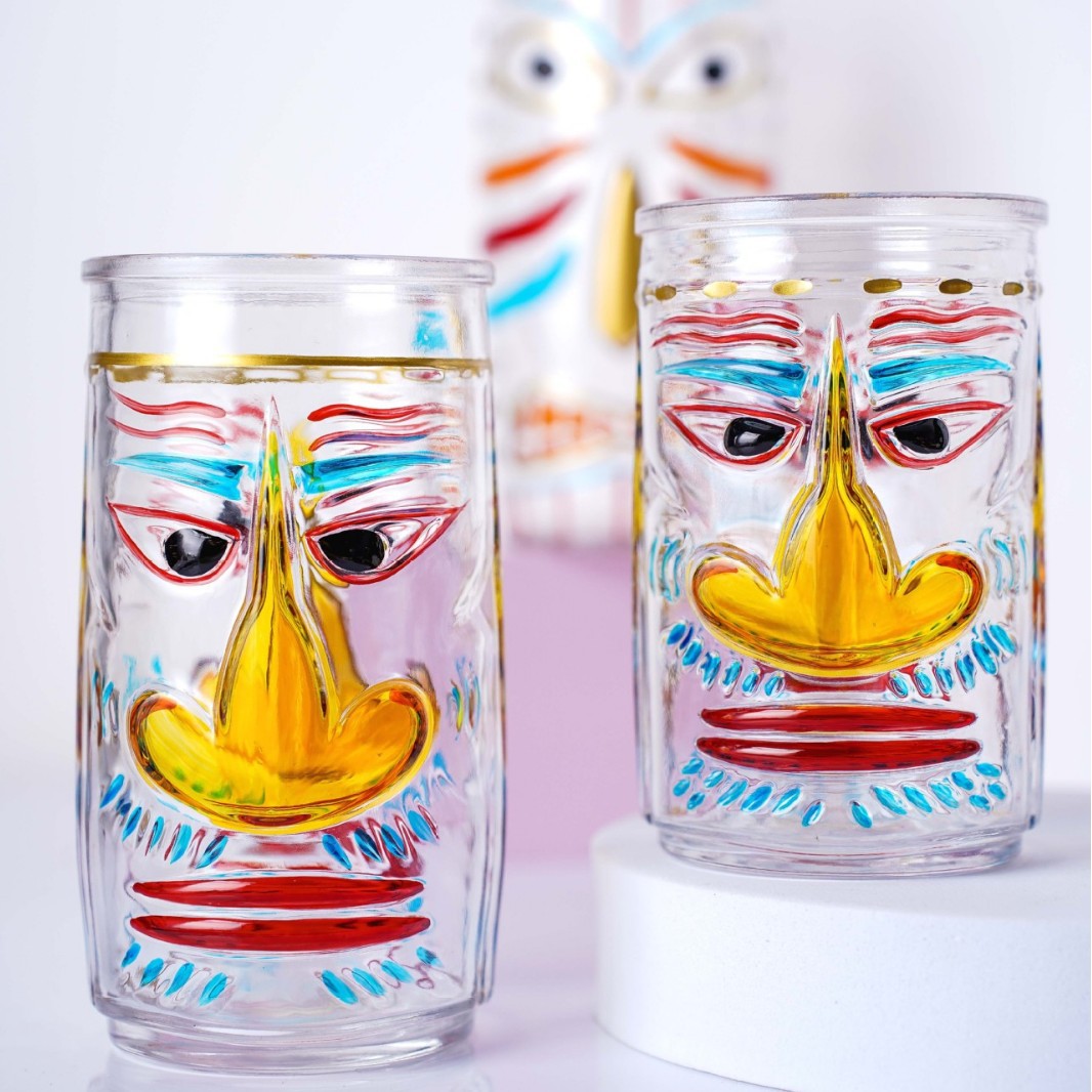 Creative tiki cocktail cup, Tiki cup, Ghost face juice cup, cold drink glass cup, smoothie cup, idol cup, zombie cup Specification drawing