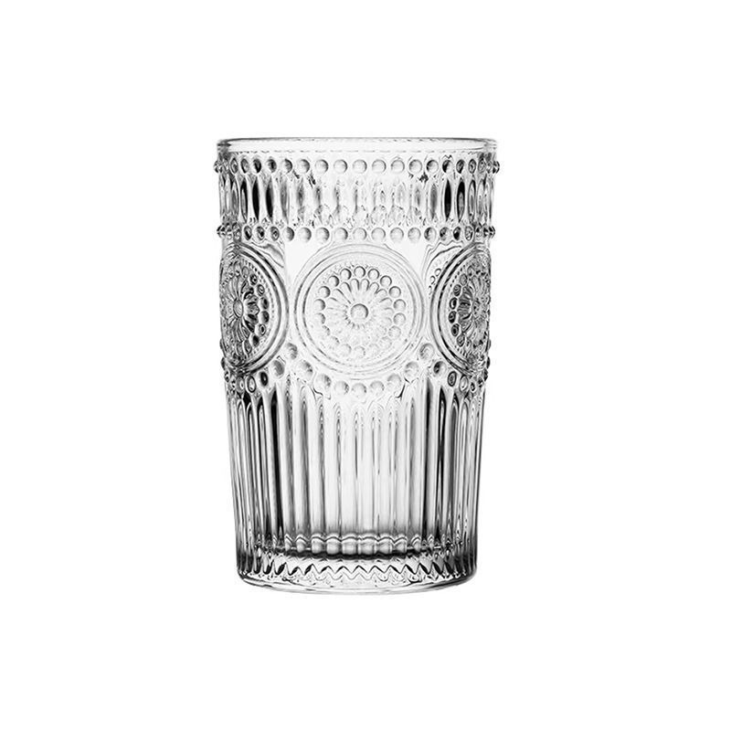 Nordic glass cups, retro sunflower relief water cups, InS-style thickened juice cups, home wine glasses, breakfast cups Item Picture