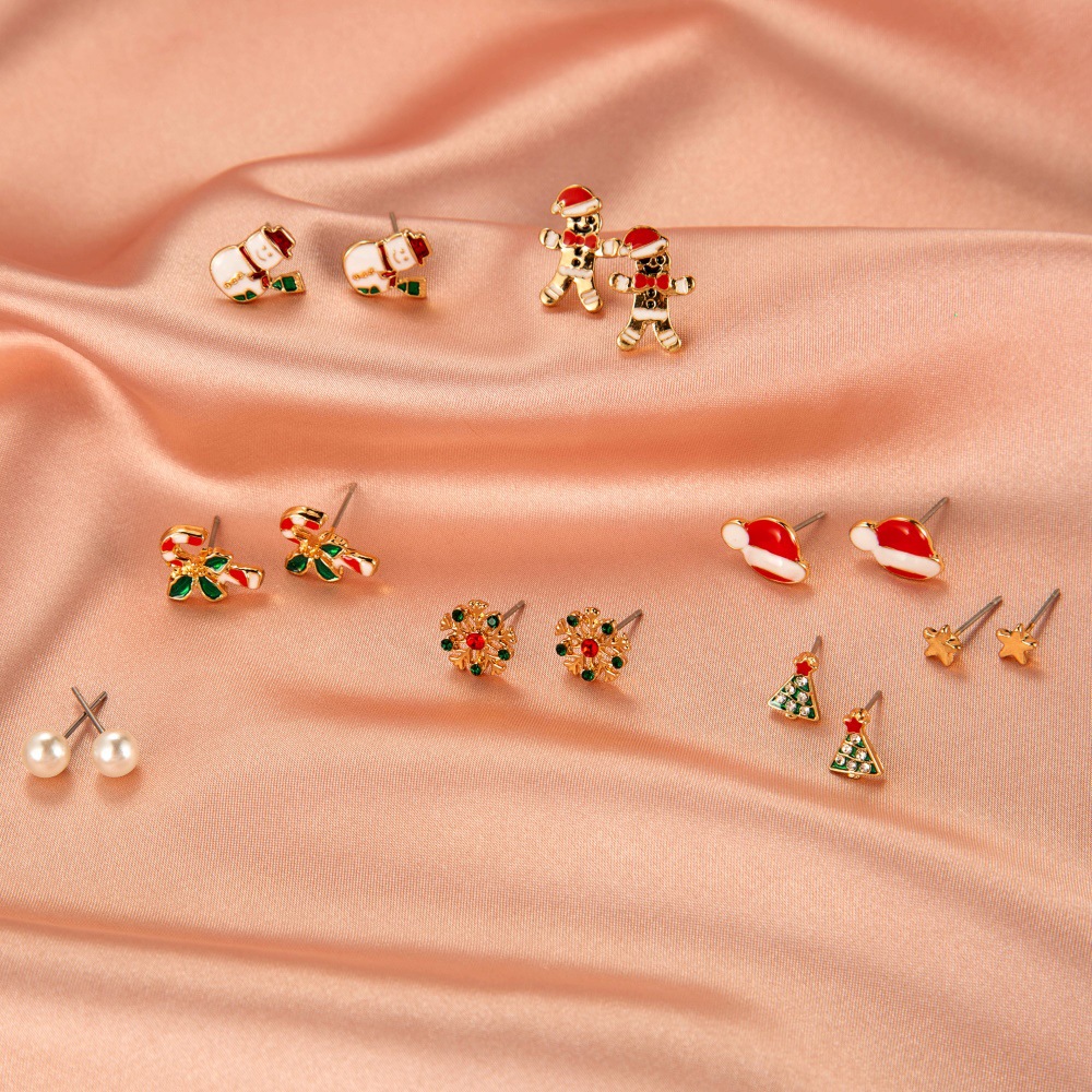 Creative Christmas tree earrings, simple snowman bell stud earrings, women's cross-border festive accessories Specification drawing