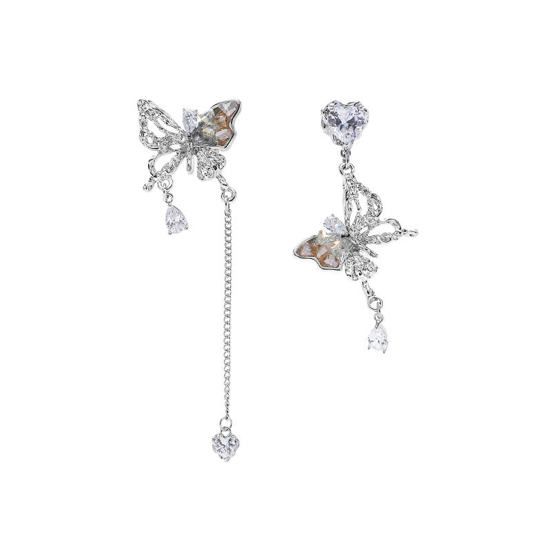 ins Orange gradient hollowed-out butterfly earrings 925 silver needle high-end stud earrings Sweet and cool style Niche design sense earrings Item Picture