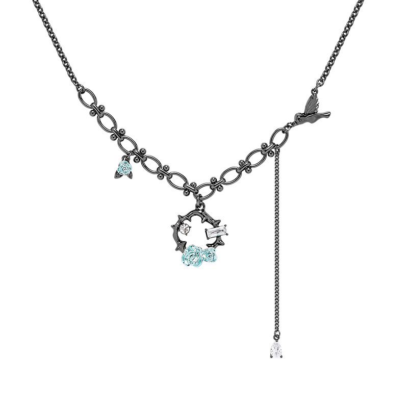 Cold blue flower necklace, fresh bird light luxury ins collarbone chain, women's 2024 autumn/winter fashion style pendant Item Picture