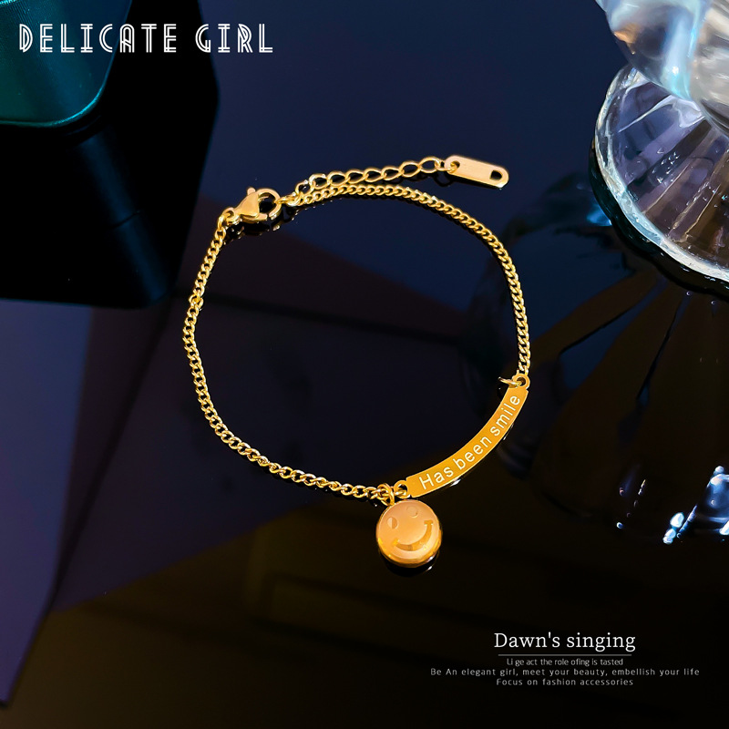 【 All-titanium Steel 】 Smiley face letter round bead style lucky minimalist chain bracelet female Internet celebrity retro best friend Application Scenario