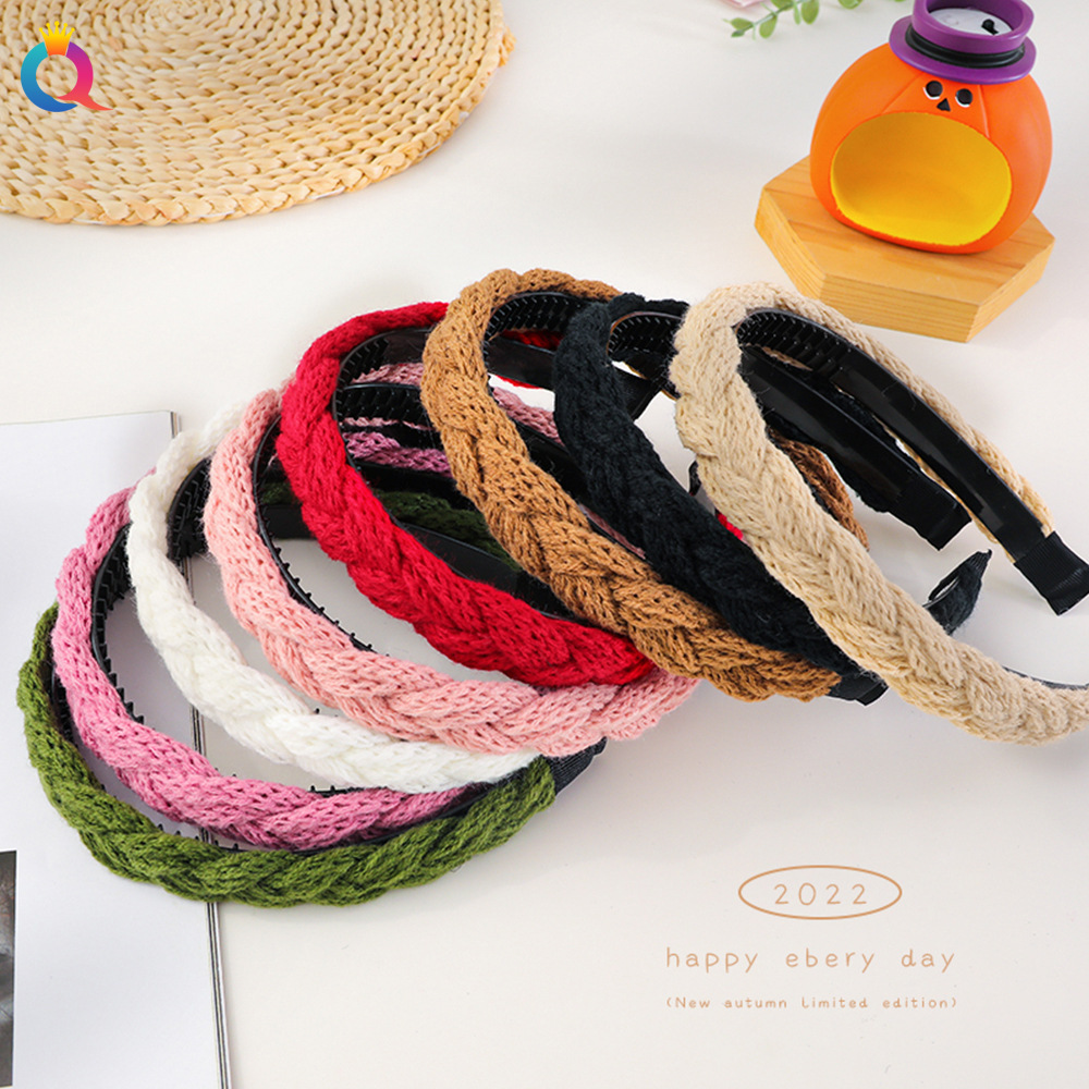 Qiyue Cross-border Autumn and Winter thick wool hair Band, Korean fashion retro braided hair band, hair hole accessories for women Specification drawing