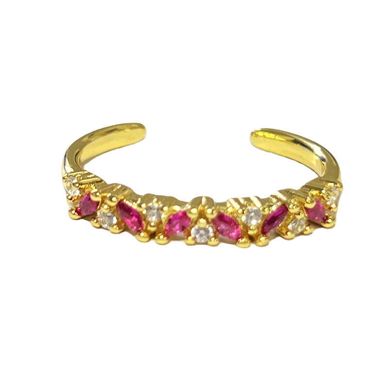 The new retro red, green and diamond small and exquisite open ring is popular on Instagram. It has a cool style and is versatile. It's a trendy ring Item Picture