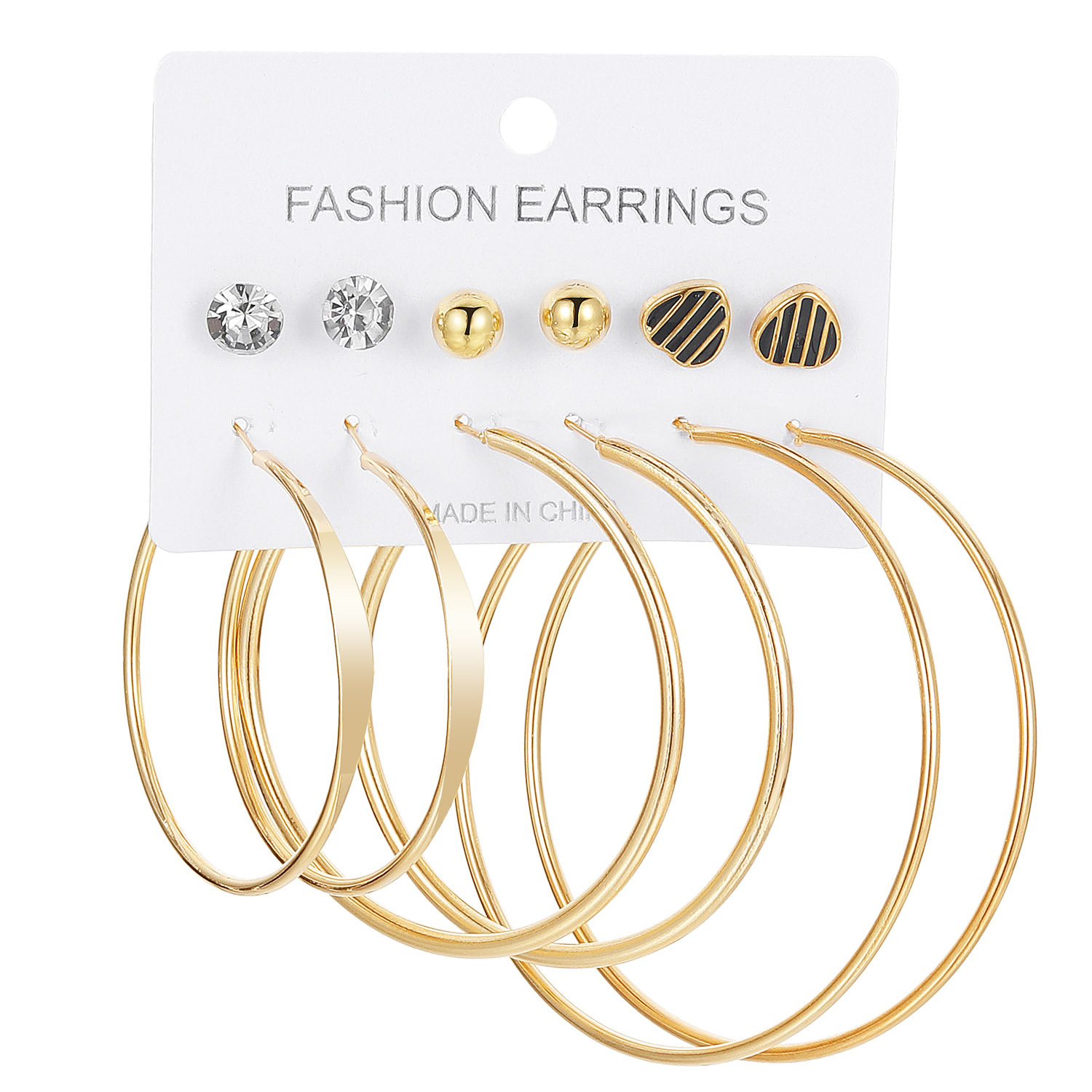 Fashionable commuting large circle ear ring earrings, heart-shaped stud earrings, simple geometric coil metal clip earrings set Item Picture