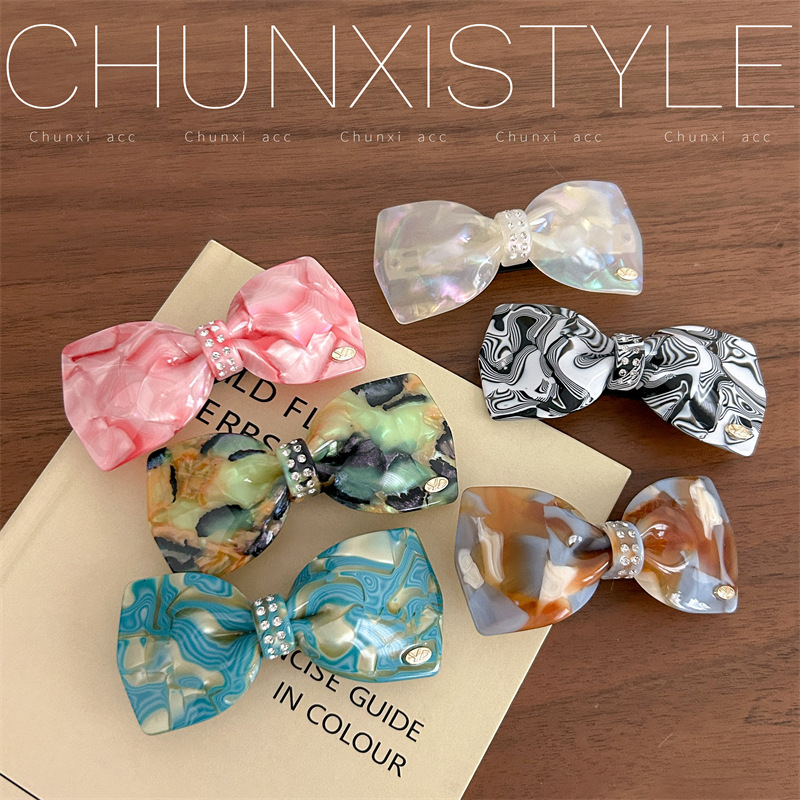YD Monet Impression light acetate board bow parallel clip, ponytail horizontal clip, one-half hair top clip, spring clip details Picture