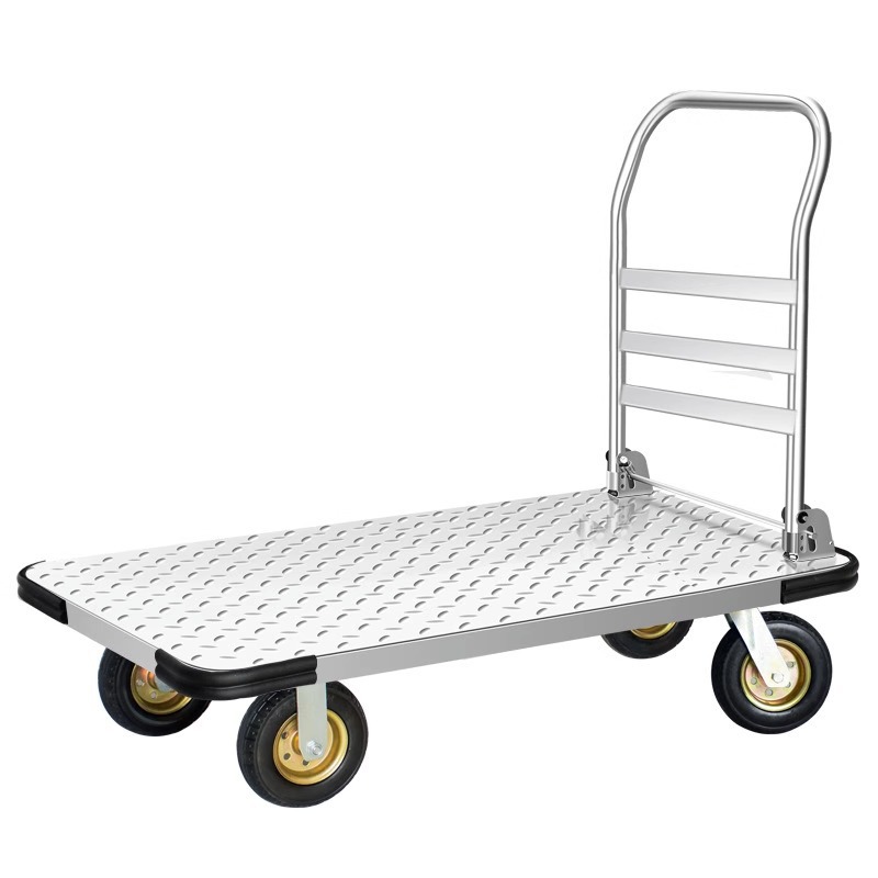 Steel plate folding trolley, flatbed cart, thickened silent heavy-duty warehouse trolley, household cargo handling tool, small trailer Item Picture
