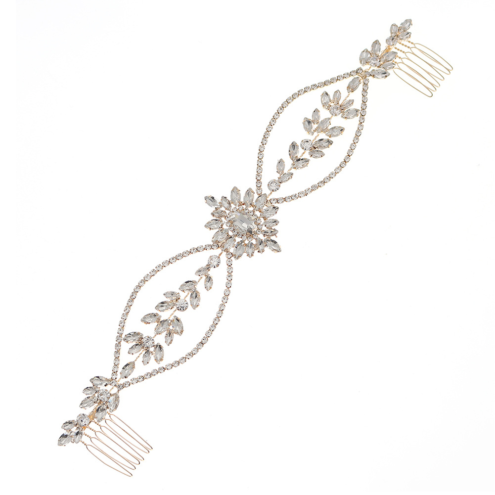 European and American bride wedding dress, evening gown, hair accessory, light luxury design sense, symmetrical crystal comb, exquisite and versatile, water diamond pair comb Item Picture