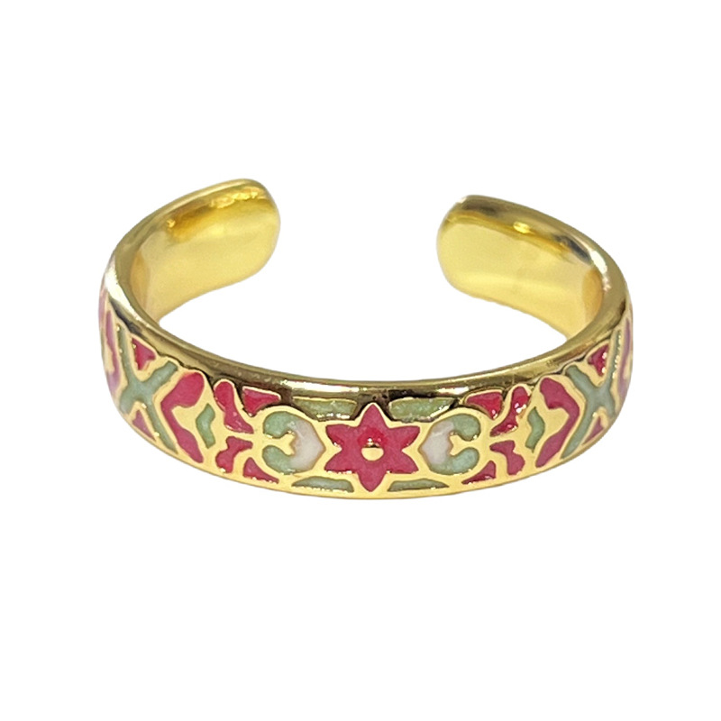 Xiaohongshu's best-selling Chinese trend style enamel gradient pink peach blossom light luxury exquisite ring, feminine flower index finger ring Item Picture