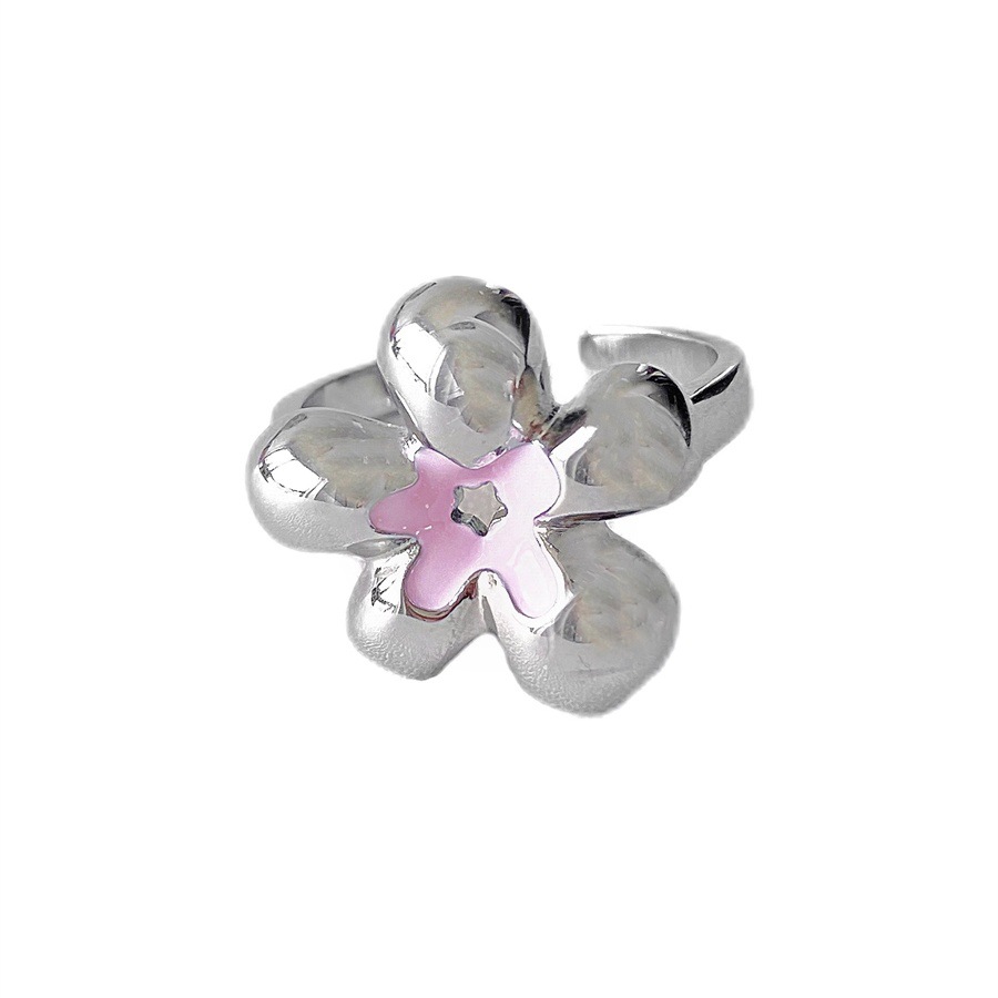 Sweet and cool style three-dimensional pink flower ring, unique design for women, open ring, simple and elegant index finger ring Item Picture