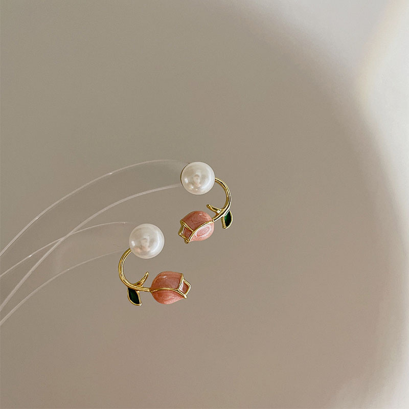 925 Silver Tulip Stud Earrings for Women, 2025 New trendy and light luxury earrings, niche earrings, no need to remove, high-end ear hooks details Picture