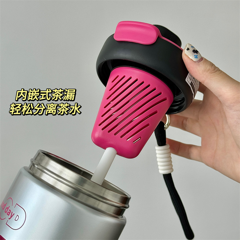 ins style flower language portable insulated cup, female stainless steel high appearance level student 316 water cup, insulated tea-water separation cup Application Scenario
