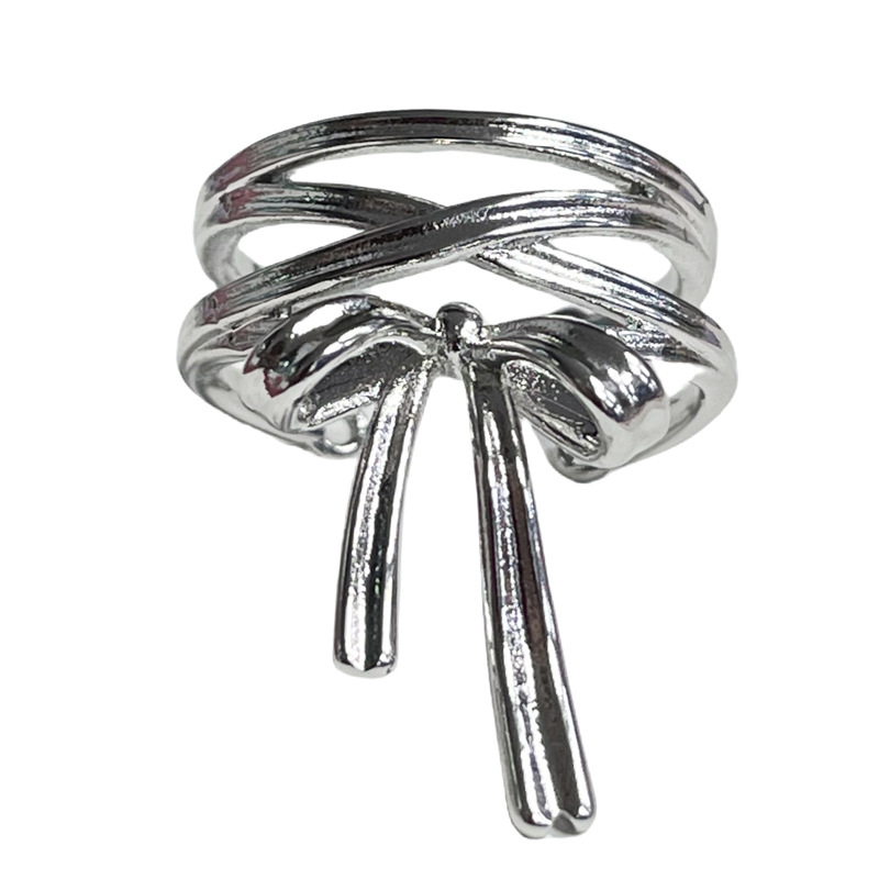 Ballet Girl Double bow ribbon open ring, a unique, simple, sweet and cool personality ring for women Item Picture