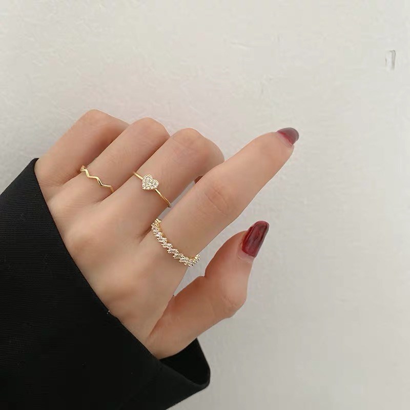 Exquisite zircon heart-shaped opening ring for women, fashionable and individualistic on Instagram, cold style, niche and high-end, adjustable ring full figure