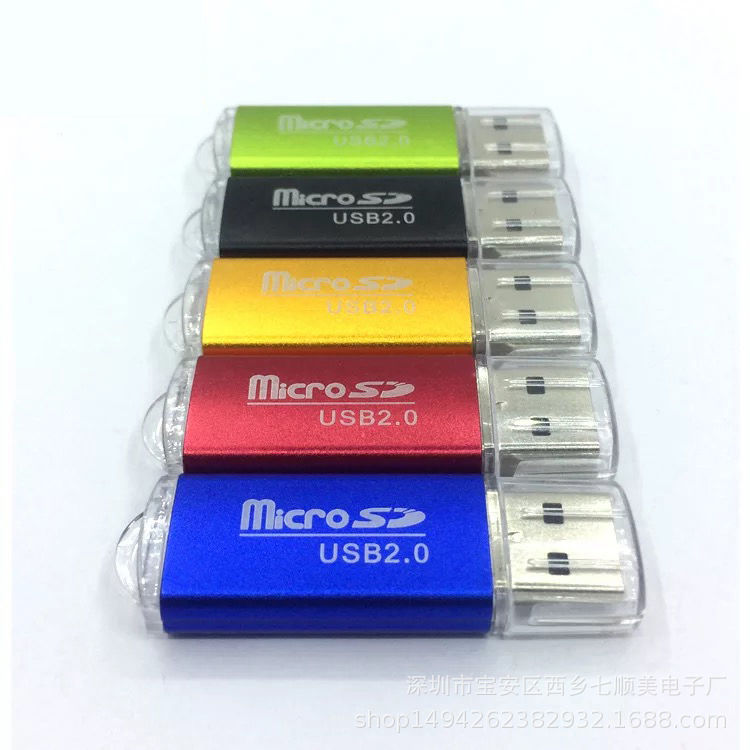 Metal bright color card reader, aluminum alloy shell, single-panel USB2.0 computer and mobile phone TF memory card reader Item Picture