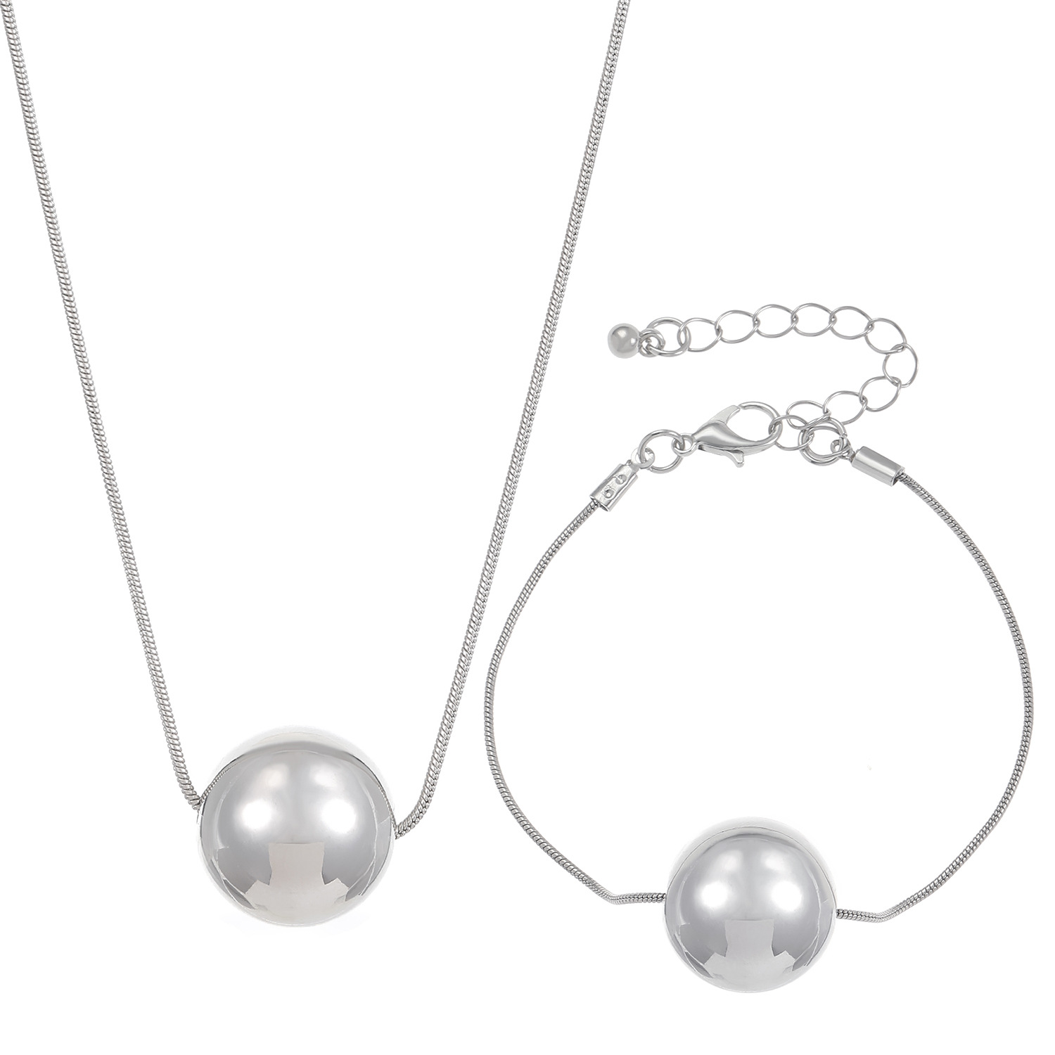 Cross-border jewelry, light luxury and niche design, round bead snake bone chain necklace, collarbone chain, punk ball bracelet jewelry set for women Item Picture