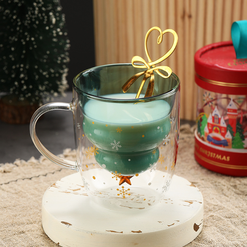 Christmas milk coffee Star Wish Cup, double-layer insulated high boron glass cup, the same style as the popular Christmas cup on Douyin Specification drawing