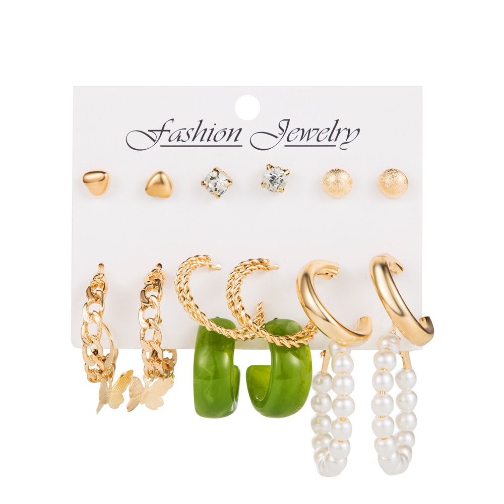 Wholesale of 9-piece cross-border retro heart-shaped butterfly earrings from Europe and America, creative snake-shaped sword mushroom ear buckles Item Picture