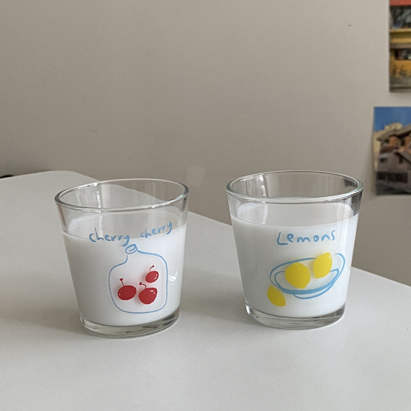 ins retro hand-painted fruit wine glasses, niche refreshing glass cups, heat-resistant espresso cups for couples Specification drawing