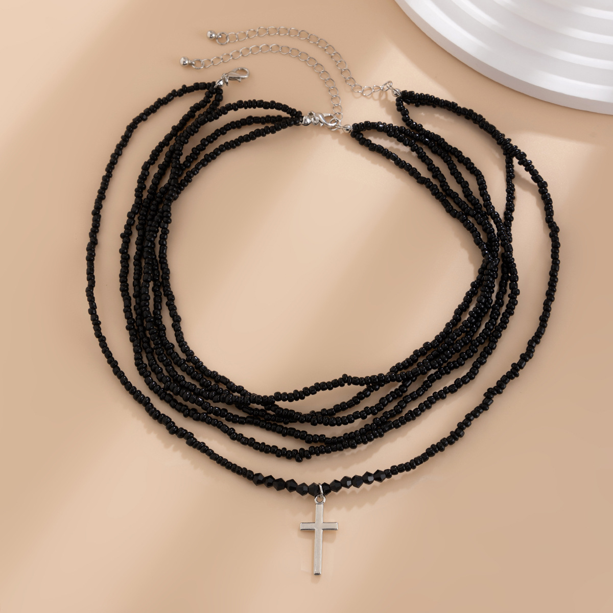European and American cross-border jewelry fashion 2-piece set, rice bead collarbone chain, high-end red multi-layer one-piece necklace for women Specification drawing