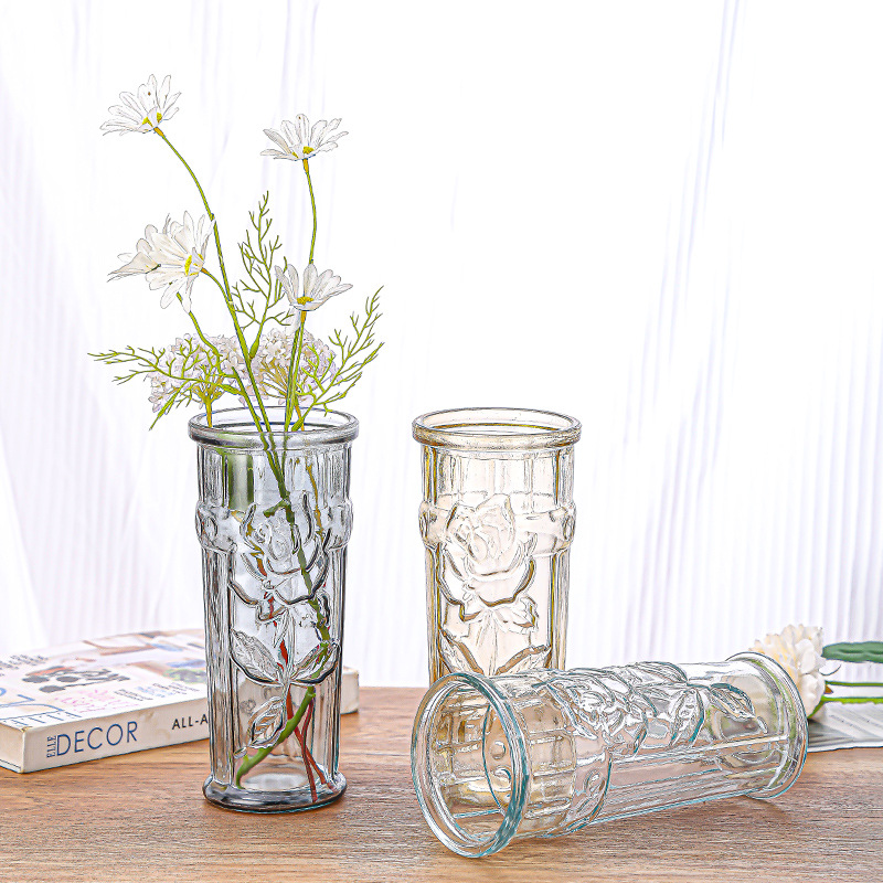 A light luxury Nordic minimalist glass vase with transparent water-grown flowers, lucky bamboo and lilies. A vase decoration for the living room and dining table Specification drawing