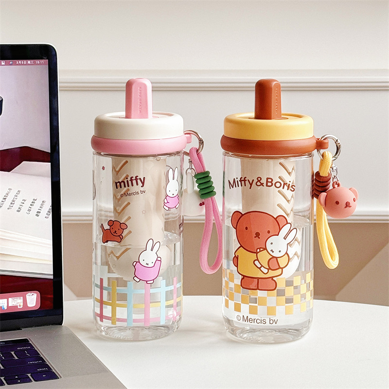 Mifei Colorful Summer Straw Cup with tea and water Separation, cute cartoon cup, high appearance level for girls, summer children's water cup full figure