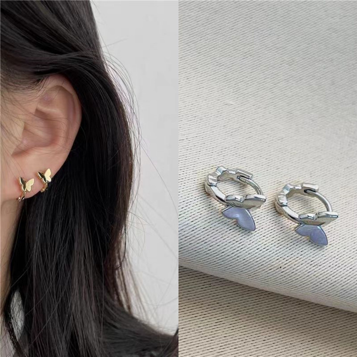 The new butterfly earring earrings feature a niche design for women, exuding a sense of sophistication. They are in an Instagram cool and cool style, with small ear loops and stud earrings full figure