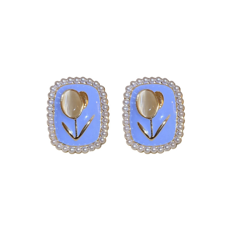 S925 Silver Needle Tulip Flower Pearl Earrings, a niche design for women, fashionable and fresh, elegant stud earrings Item Picture
