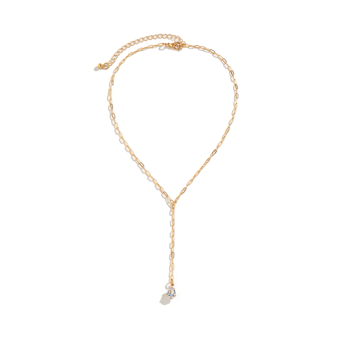 European and American cross-border jewelry, simple design sense, niche long collarbone chain necklace, sweet and cool, versatile, micro-inlaid rhinestone necklace Item Picture