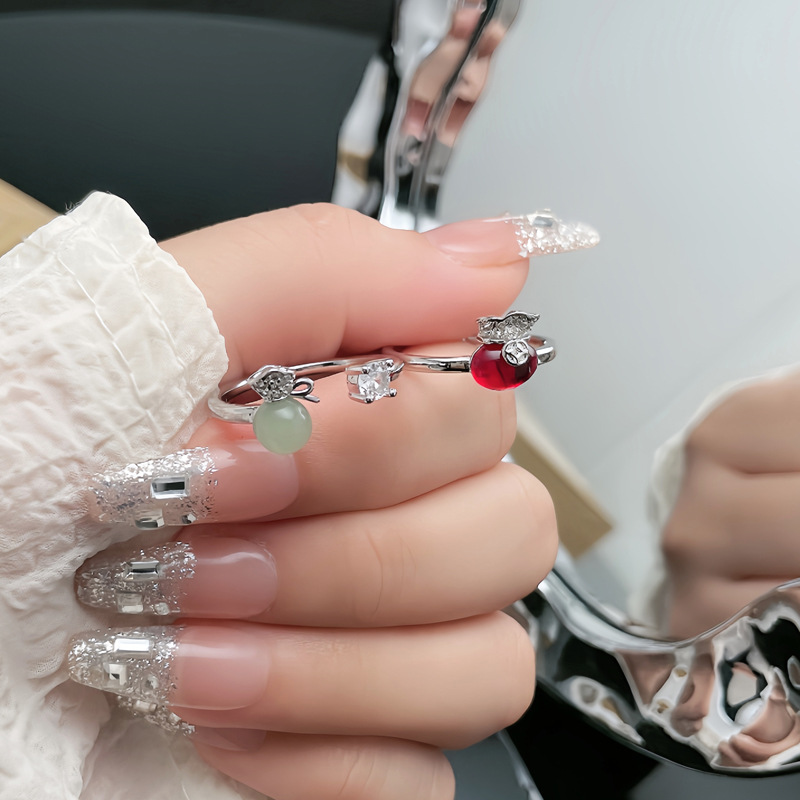 Retro-style imitation jade lucky bag, exquisite open ring, sweet and cool, high-end, simple and unique design ring full figure