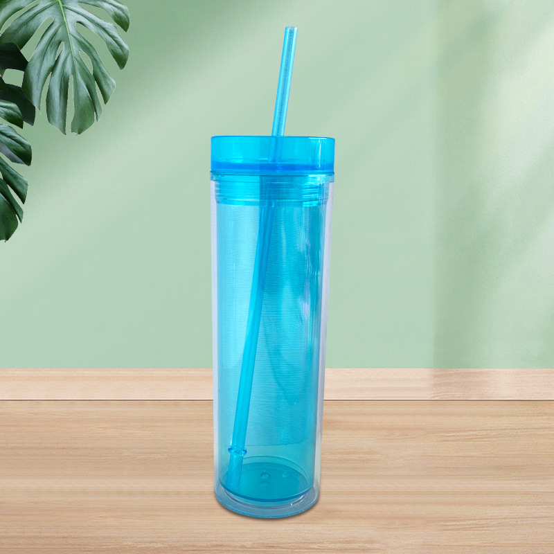 New plastic double-layer straw cup, transparent straight tube cup, available in multiple colors, 500ml casual plastic cup, directly supplied by the manufacturer Application Scenario