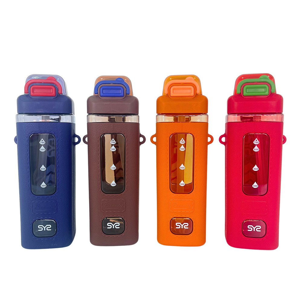 Wholesale cross-border best-selling new square straw plastic water cups with high appearance level, rubber-coated portable drawstring, and bouncing lid water bottles Item Picture