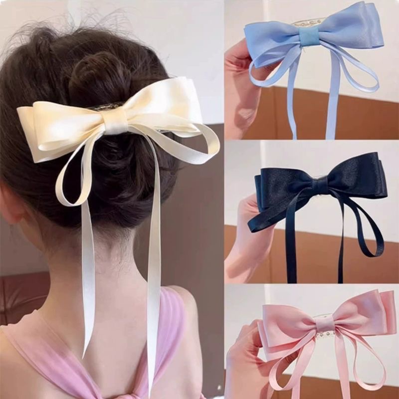 Children's hairpins, elegant ribbons, bow hair clips, high ponytail, lazy person's updo, back of the head duckbill clip accessories full figure