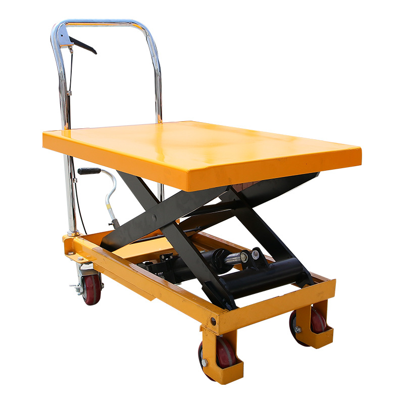 The manufacturer of hand-pushed small mold moving and lifting platform trucks offers mobile scissor lift small platform trucks in stock Item Picture