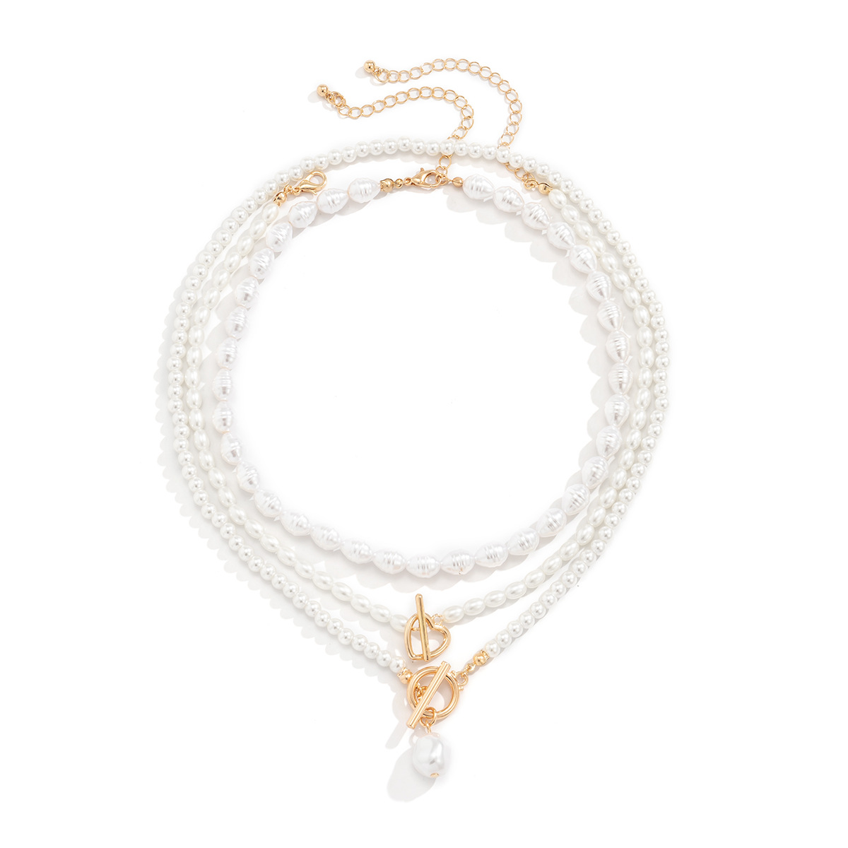 A niche woven water drop imitation pearl stacked collarbone chain with a versatile OT clasp and a heart-shaped water drop pendant, a retro beaded necklace Item Picture