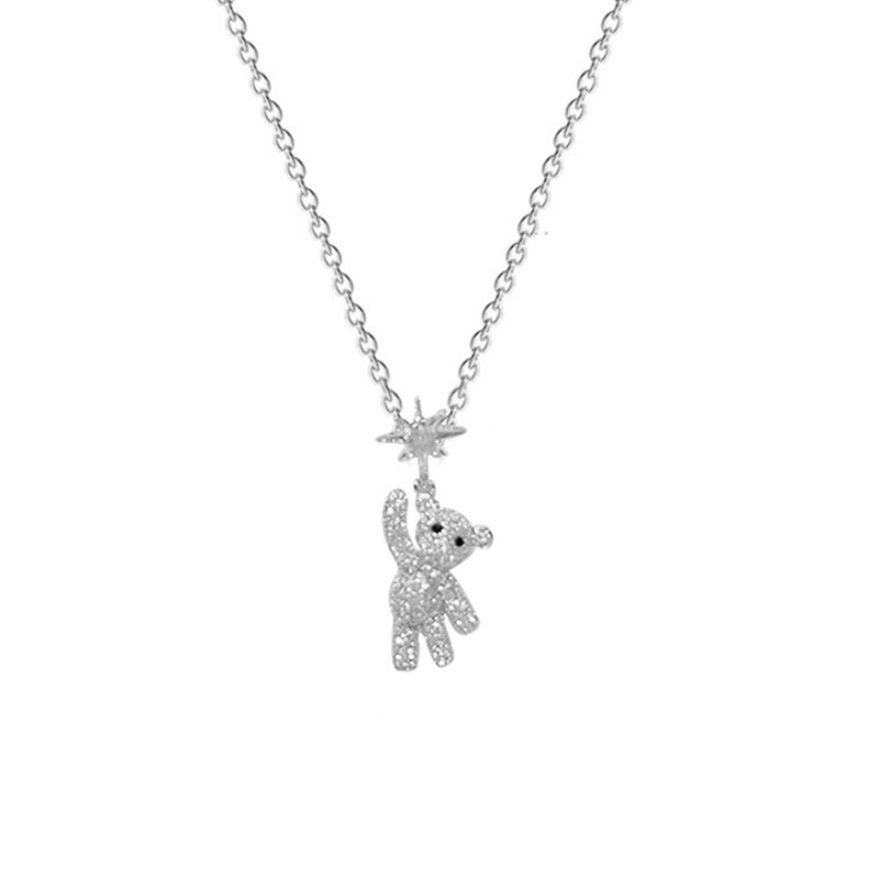 Sweet and cool, cute little bear titanium steel collarbone chain, new light luxury, niche, non-fading necklace, fashionable and versatile necklace accessory Item Picture