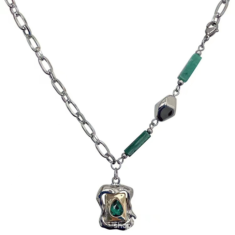 New trendy patchwork necklace, cross-border light luxury gemstone necklace, niche and individual hip-hop long sweater chain accessory Item Picture
