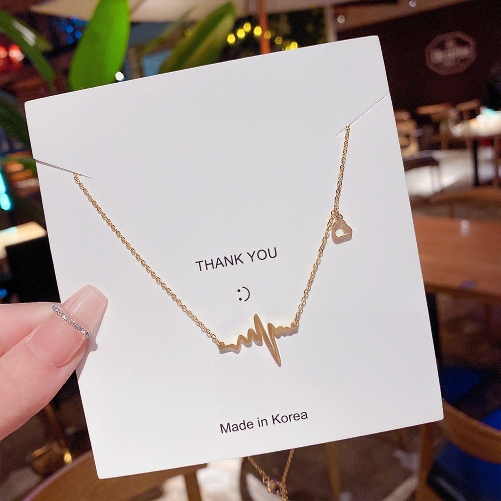 Personalized electrocardiogram letter titanium steel necklace for women, light luxury, niche and charming collarbone chain, simple and elegant, non-fading accessory details Picture