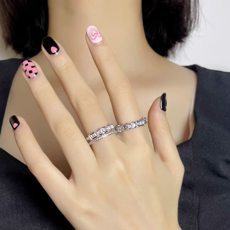A high-end, light luxury, exquisite double-layer zircon open ring for women, a unique, fashionable and elegant food ring design details Picture