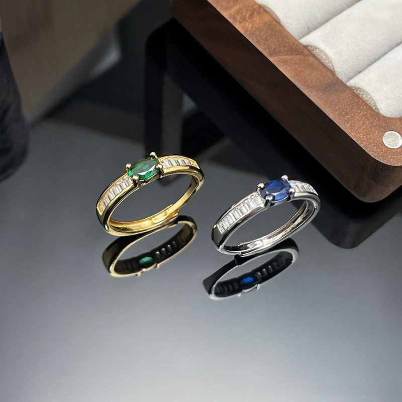 A new, niche imitation colored gemstone zircon ring with a mid-style design for women, adjustable, personalized, fashionable and retro ring details Picture