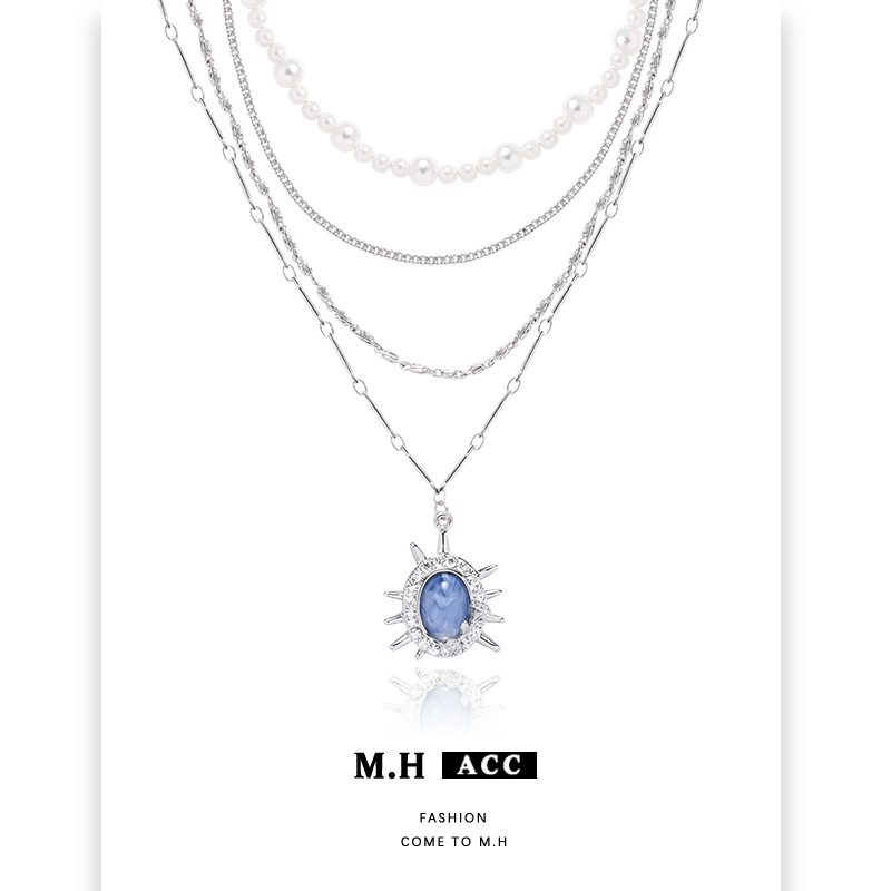 Aquamarine pearl necklace for women, a light luxury and high-end collarbone chain, an ins fashionable and elegant blue sea urchin pendant Specification drawing