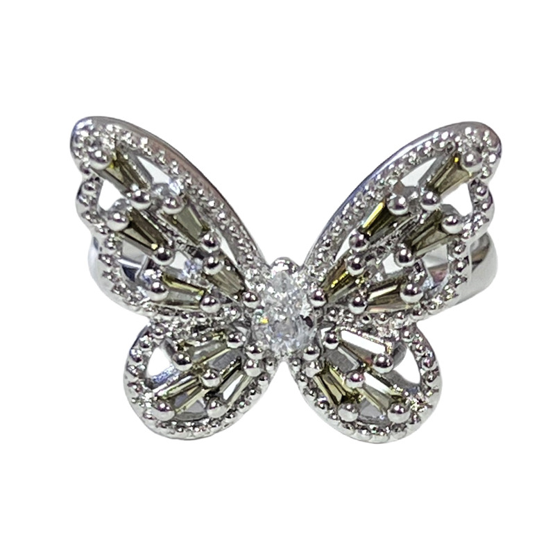 Korean-style fresh and light olive green diamond fashion ring, women's irregular bow, geometric and high-end style index finger ring Item Picture
